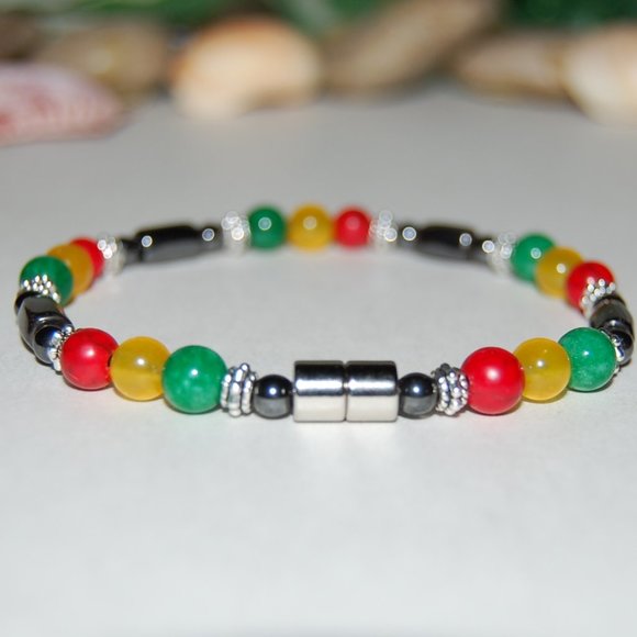 Rasta Reggae Bracelet,Rasta Bracelet,6mm Beads,Thin Bracelet,Magnetic Bracelet - Picture 3 of 3